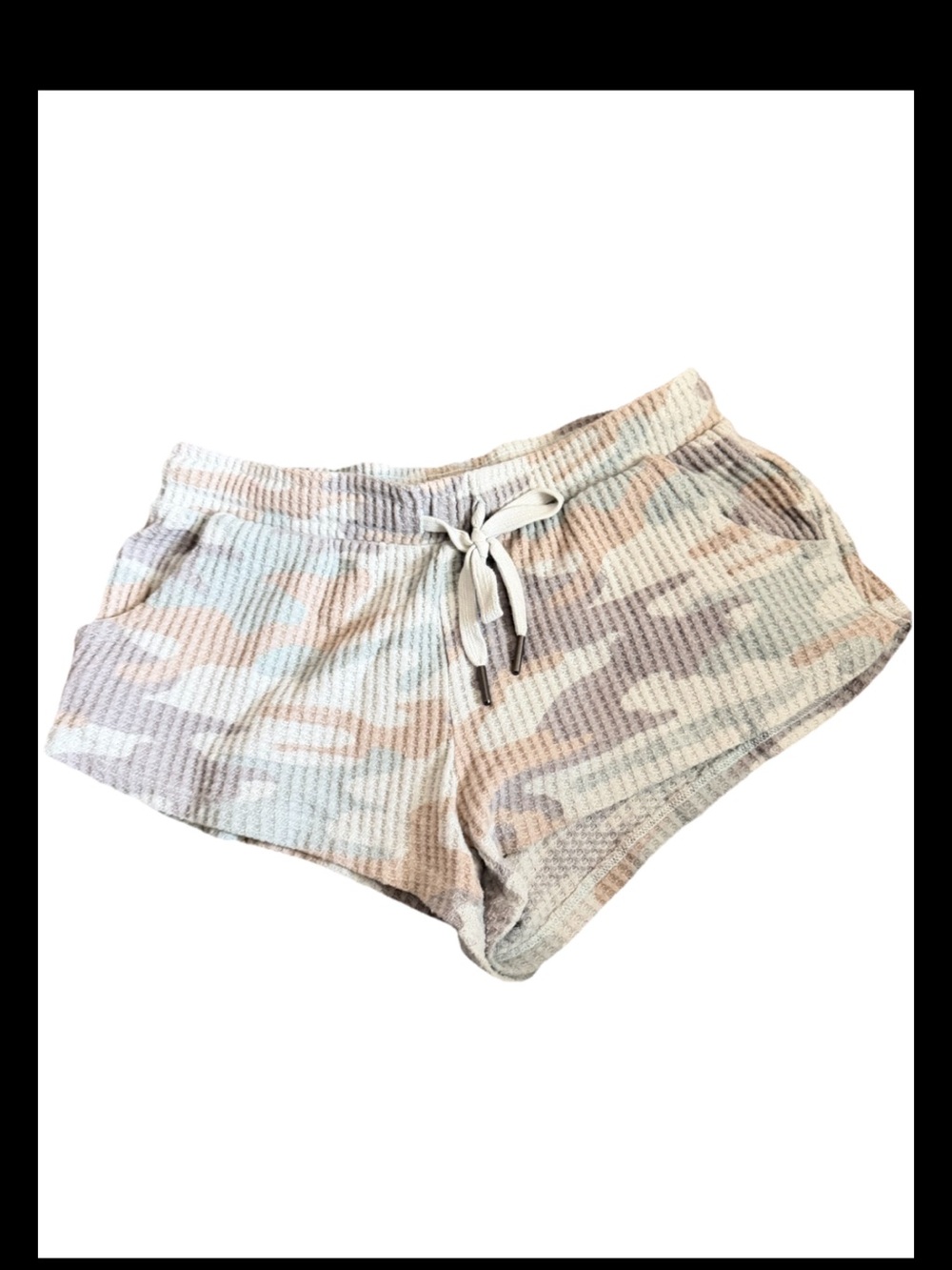 Z Supply Neutral Camo Waffle Knit Lounge Shorts in Beige and Light Gray Size XS